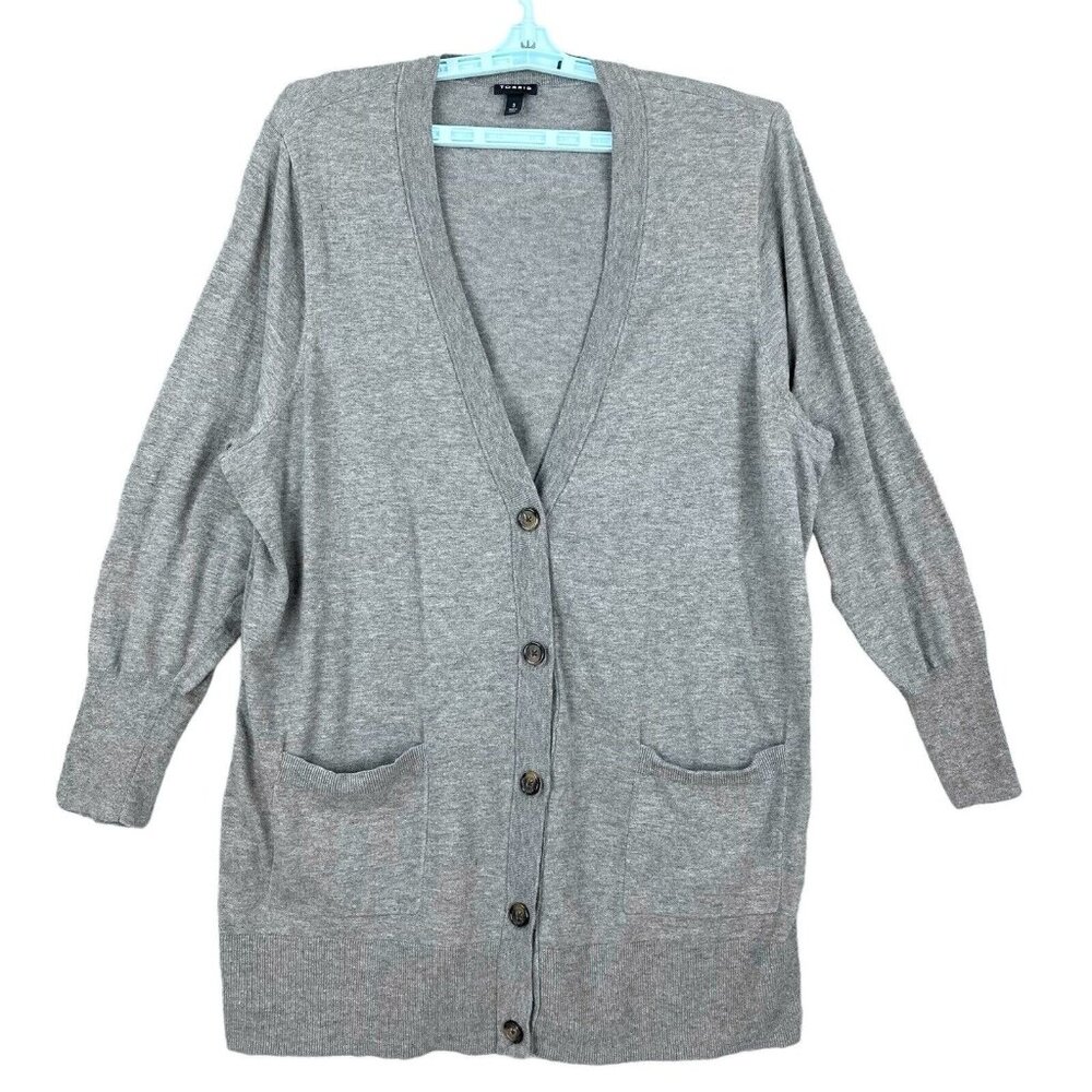 Torrid Women's Grey Cardigan Sweater Size 3=3X Long Sleeve Button Pockets Front